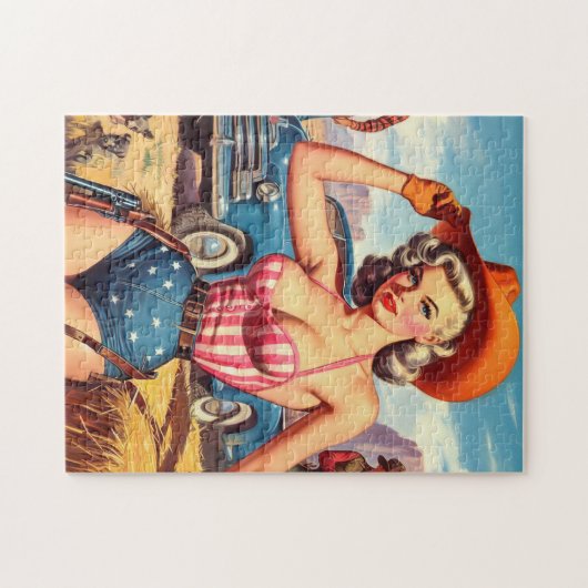 Retro Cowgirl Pin Up Legpuzzel (Horizontaal)