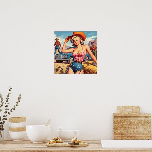 Retro Cowgirl Pin Up Poster (Keuken)