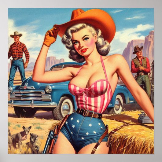 Retro Cowgirl Pin Up Poster (Voorkant)
