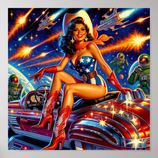 Retro Cowgirl Pin-Up Poster (Voorkant)