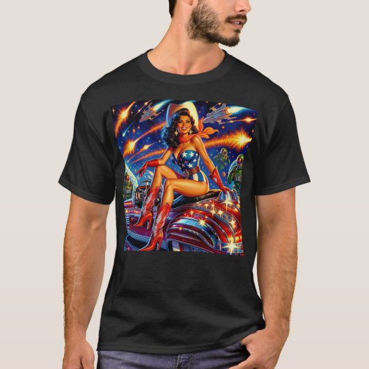 Retro Cowgirl Pin-Up T-shirt (Voorkant)