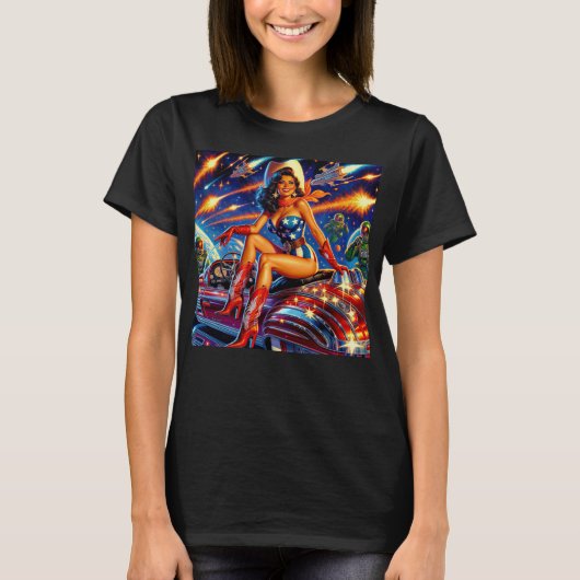 Retro Cowgirl Pin-Up T-shirt (Voorkant)