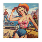 Retro Cowgirl Pin Up Tegeltje (Voorkant)