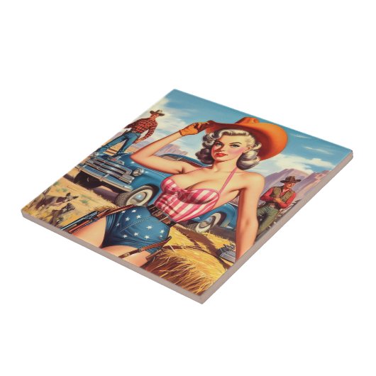 Retro Cowgirl Pin Up Tegeltje (Zijkant)