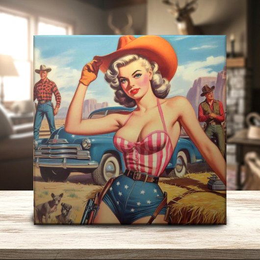 Retro Cowgirl Pin Up Tegeltje