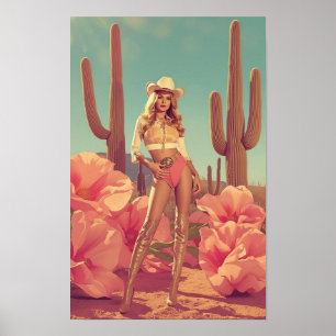 Retro Cowgirl Pin-Up – Westerse Woestijn Jaren 70 Poster