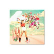 Retro Cowgirl Pinup Bouquet Desert Surreal Collage