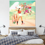 Retro Cowgirl Pinup Bouquet Desert Surreal Collage Canvas Afdruk (Insitu (Slaapkamer))