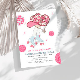 Retro Cowgirl rollerskating verjaardagsuitnodiging Kaart