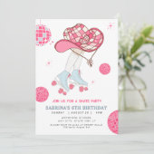 Retro Cowgirl rollerskating verjaardagsuitnodiging Kaart (Staand voorkant)