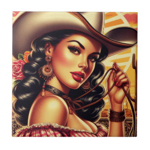 Retro Cowgirl Tegeltje