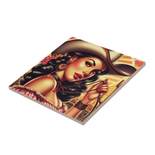 Retro Cowgirl Tegeltje (Zijkant)