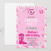 Retro cowgirl verjaardagsfeestje uitnodiging (Voorkant / Achterkant)