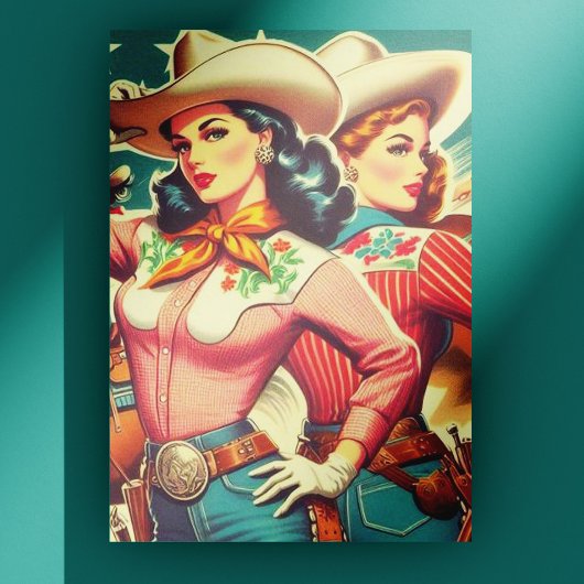 Retro Cowgirls Pin-ups Briefkaart
