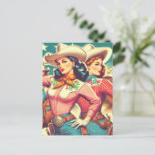 Retro Cowgirls Pin-ups Briefkaart (Staand voorkant)
