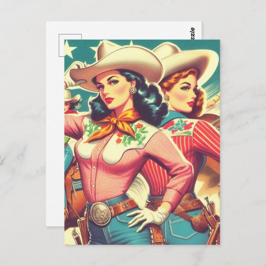Retro Cowgirls Pin-ups Briefkaart (Voorkant / Achterkant)