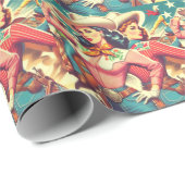 Retro Cowgirls Pin-ups Cadeaupapier (Rol Hoek)