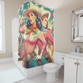 Retro Cowgirls Pin-ups Douchegordijn (In situ)