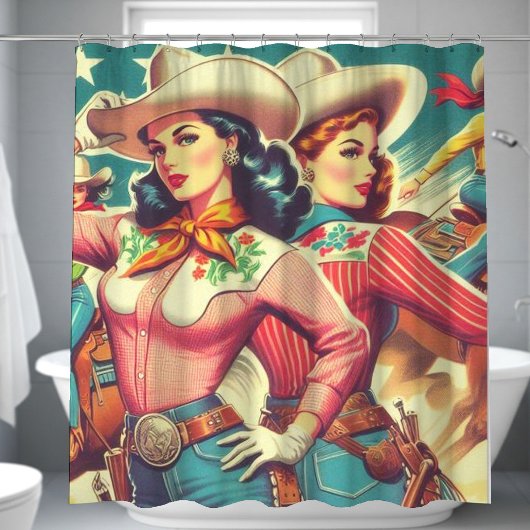 Retro Cowgirls Pin-ups Douchegordijn