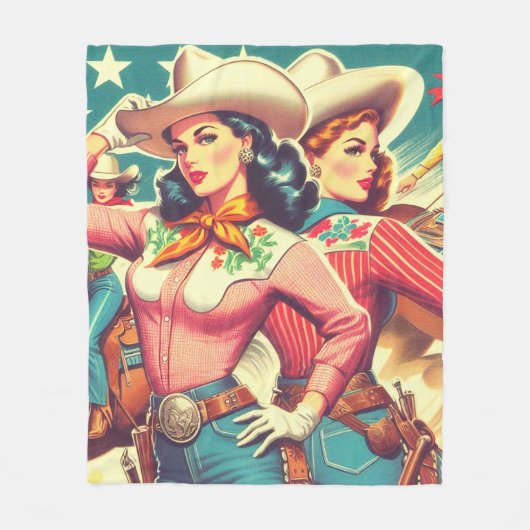 Retro Cowgirls Pin-ups Fleece Deken (Voorkant)
