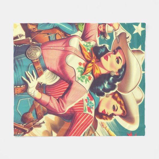 Retro Cowgirls Pin-ups Fleece Deken (Voorkant (Horizontaal))