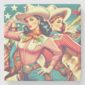 Retro Cowgirls Pin-ups Stenen Onderzetter (Voorkant)