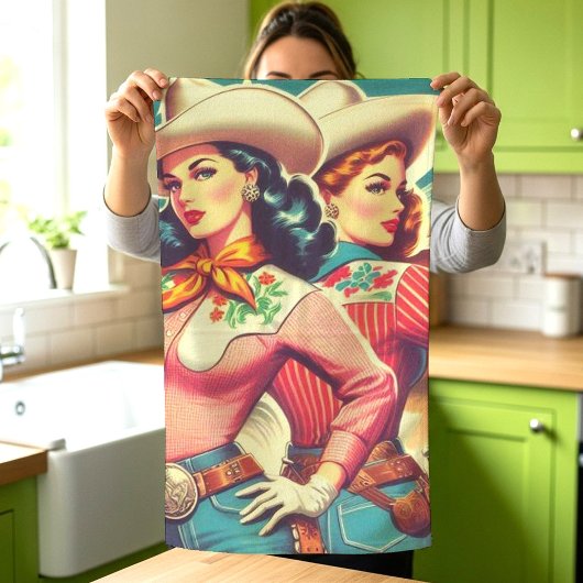 Retro Cowgirls Pin-ups Theedoek
