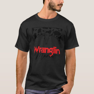 Retro Cowhide Bull Skull Wrangling Mama Western Co T-shirt