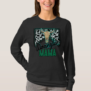 Retro Cowhide Bull Skull Wrangling Mama Western Co T-shirt
