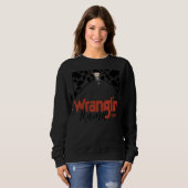 Retro Cowhide Bull Skull Wrangling Mama Western Co Trui (Voorkant volledig)