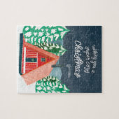 Retro Cozy Cabin in de Bossen Kerstmis Legpuzzel (Horizontaal)