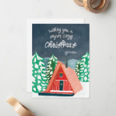 Retro Cozy Cabin op de kerstkaart voor Bossen Notitiekaartje (Voorkant / Achterkant in situ)