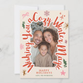 Retro Cozy Winter Hand drawn Christmas Photo Feestdagenkaart (Voorkant)