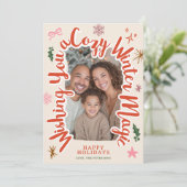 Retro Cozy Winter Hand drawn Christmas Photo Feestdagenkaart (Staand voorkant)