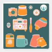 . 🍪❄️Retro Cozy Winter Vierkante Sticker (Voorkant)