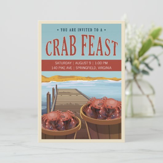 Retro Crab Feast Invite Kaart (Staand voorkant)