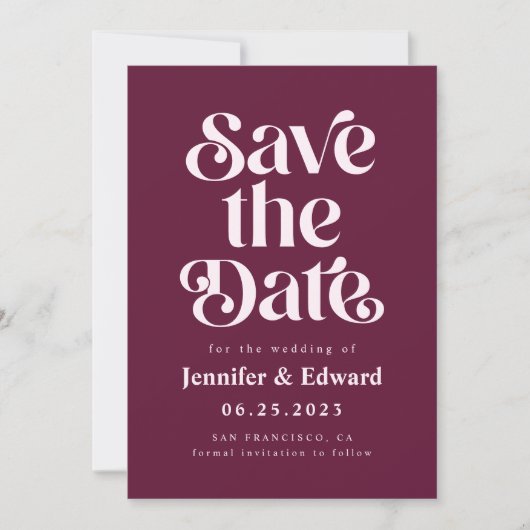 Retro Cranberry Red Wedding Save The Date (Voorkant)
