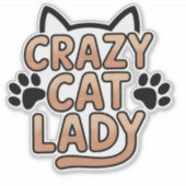 Retro Crazy Cat Lady Typografie Ontwerp Sticker (Voorkant)