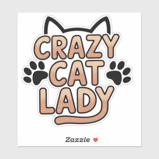 Retro Crazy Cat Lady Typografie Ontwerp Sticker (Vel)