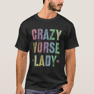 Retro Crazy Horse Dames Landelijke Crew Paardrijde T-shirt