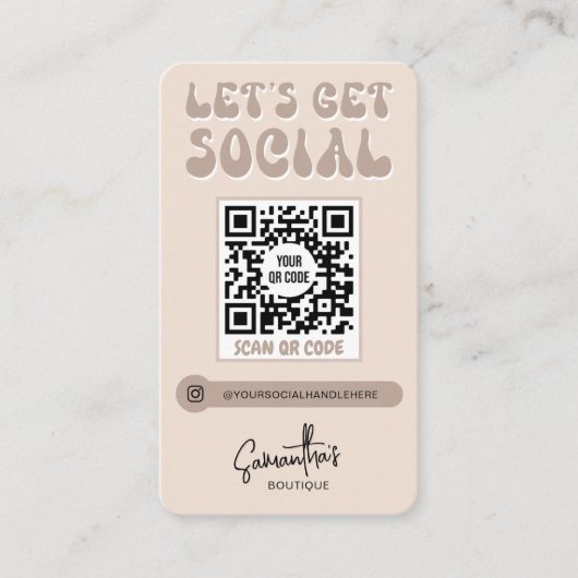 Retro Cream Beige Trendy Logo Social Media QR Code Visitekaartje (Voorkant)