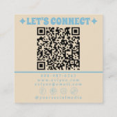 Retro Cream Blue QR Code Groovy Floral Fun Boho Vierkante Visitekaartje (Achterkant)