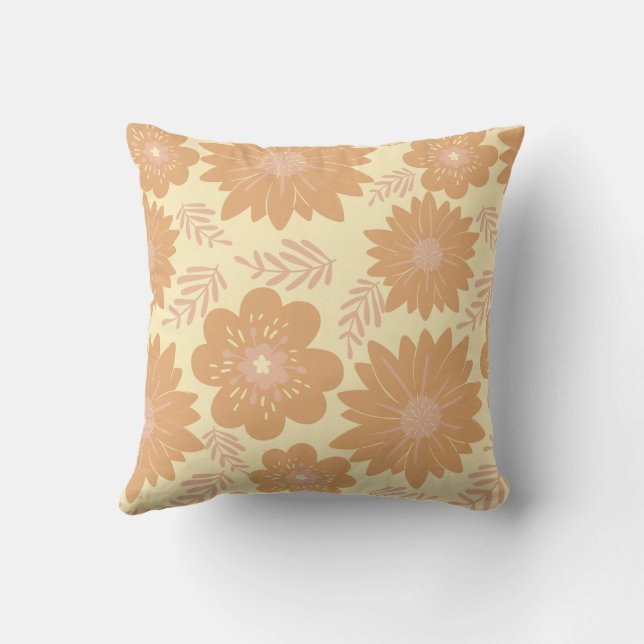 Retro  Cream Sinaasappel Bloemen Kussen (Achterkant)