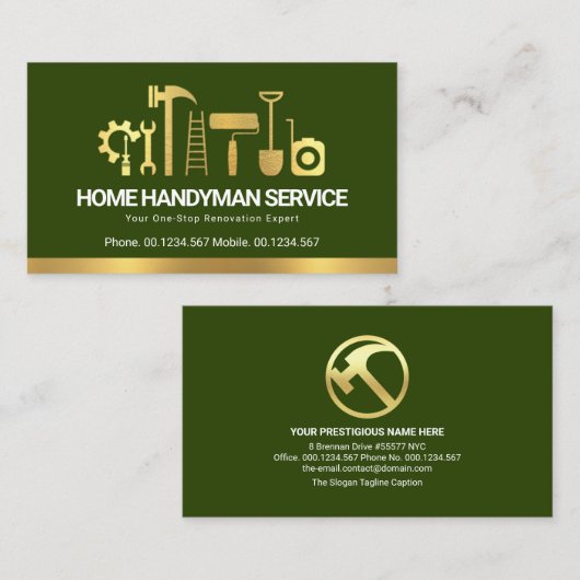 Retro Creative Gold Handyman Tools Contractor Visitekaartje (Voorkant / Achterkant)