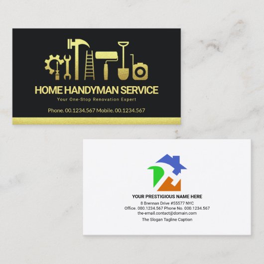 Retro Creative Gold Handyman Tools Motif Building Visitekaartje (Voorkant / Achterkant)