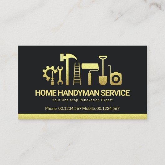 Retro Creative Gold Handyman Tools Motif Building Visitekaartje (Voorkant)