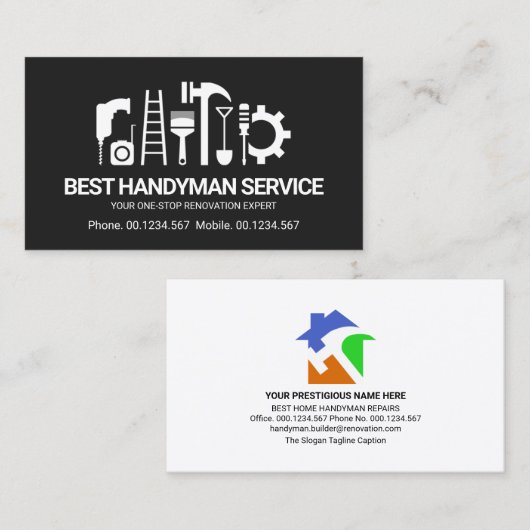 Retro Creative Handyman Tools Motif, ODD Jobs Visitekaartje (Voorkant / Achterkant)