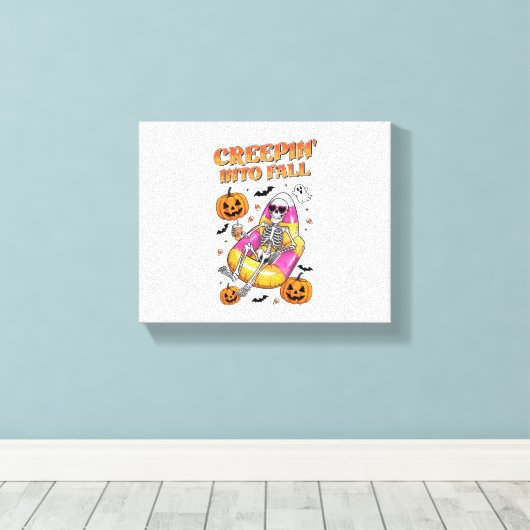 Retro Creepin in de Herfst Halloween Canvas Afdruk (Insitu (Houten vloer))