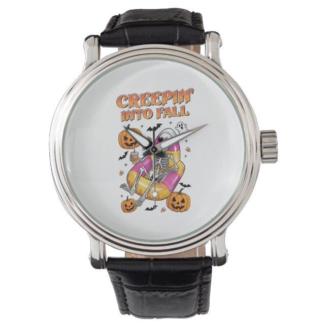 Retro Creepin in de Herfst Halloween Horloge (Voorkant)