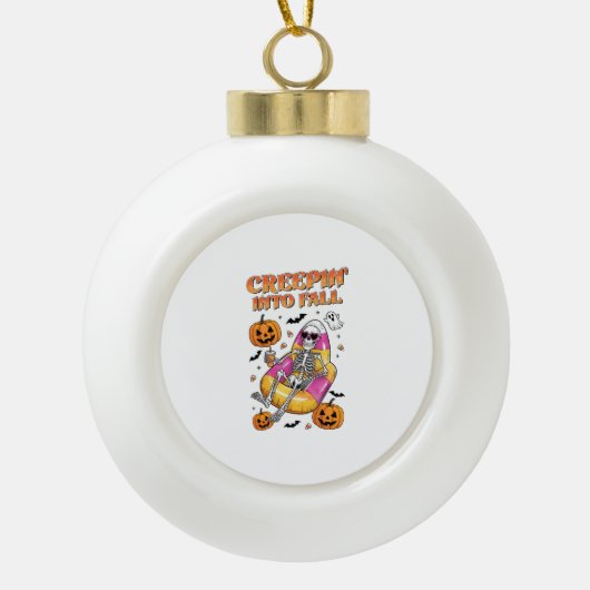 Retro Creepin in de Herfst Halloween Keramische Bal Ornament (Voorkant)